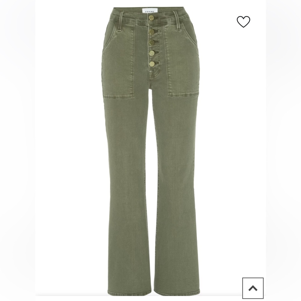FRAME Le Crop Flare Francoise Exposed-Button Jeans Army Green Size 26